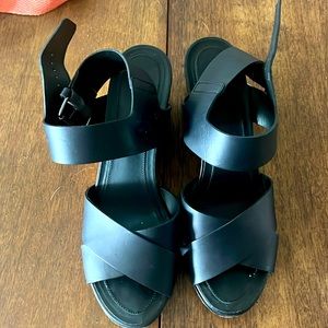 Vince Black Wedge Sandal with Swirled Heel 9M